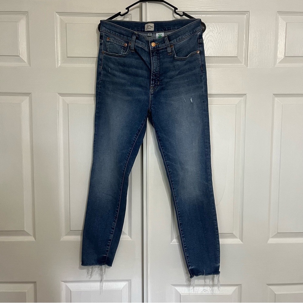 SOLD JCrew 10” Toothpick Stretch Blue Jeans  Unfinished Leg Opening Sz 30